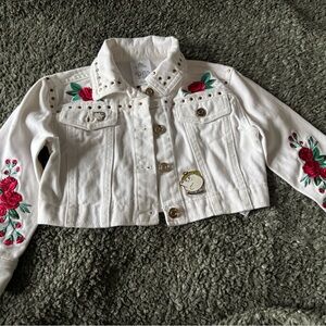 Disney White Jacket with Pink Floral Embroidery
